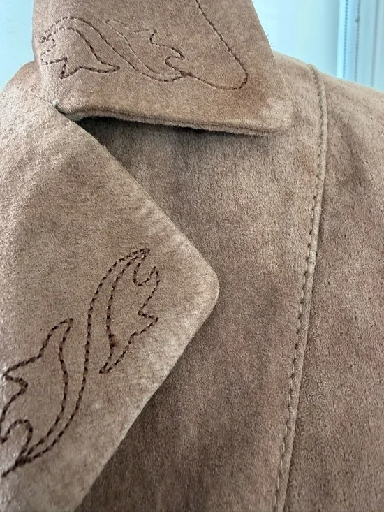 Bianca Nygard suede Leather Jacket with Embroidered Hem, Size 12 - Picture 5 of 7